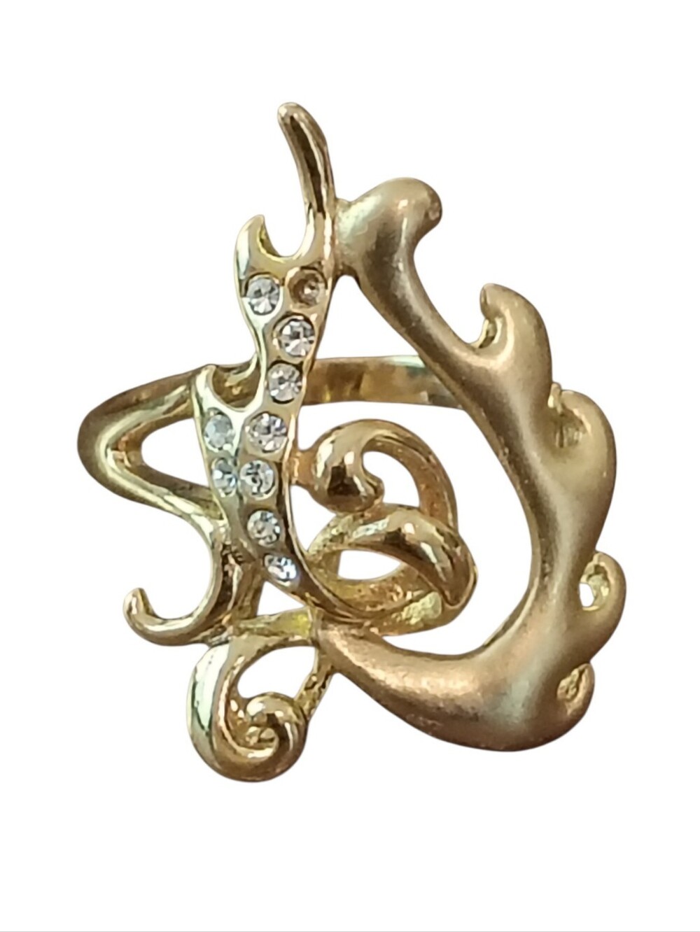Size 8.5 Ring Gold-Tone Swirl Crystal Accent Statement Ring - Women Jewelry